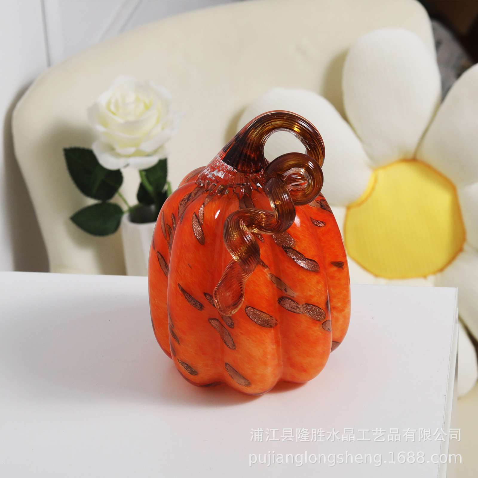 轻奢简约欧式风格装饰家居客厅桌面软装南瓜植物水晶摆件好事发生