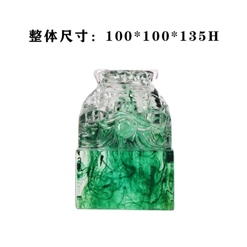 禅意新中式透明树脂蓝色绿色印章摆件玉玺客厅茶几玻璃书房书桌家