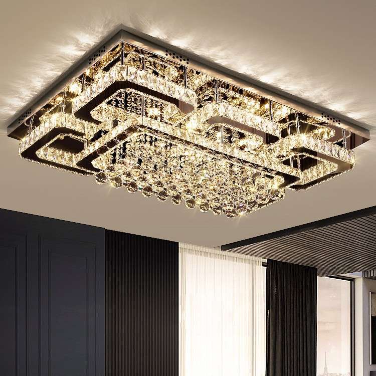 跨境简约客厅水晶灯金色方形轻奢主卧led水晶吸顶灯全屋套装灯具