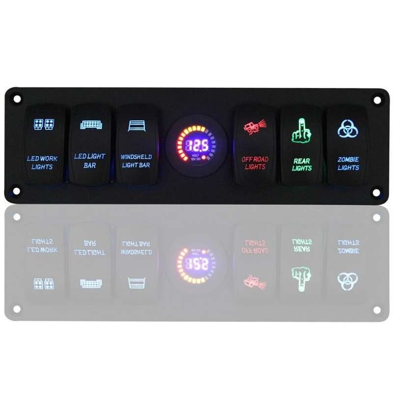 6+1转换开关面板彩色LED电压表 12V/24V适用于房车、汽车、船用