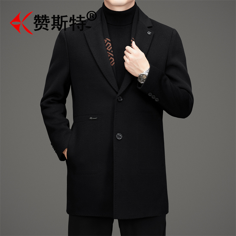 赞斯特品牌秋冬款中长款风衣夹克男双面呢可脱卸羽绒内胆外套大衣
