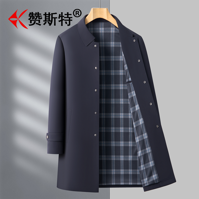 赞斯特轻奢品牌风衣男2026春秋新款中长款英伦风条纹内里商务外套