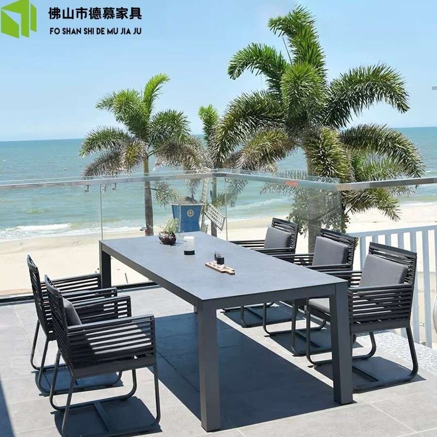 户外庭院桌椅酒店露台设计师加粗款岩板餐桌别墅花园日晒雨淋藤椅
