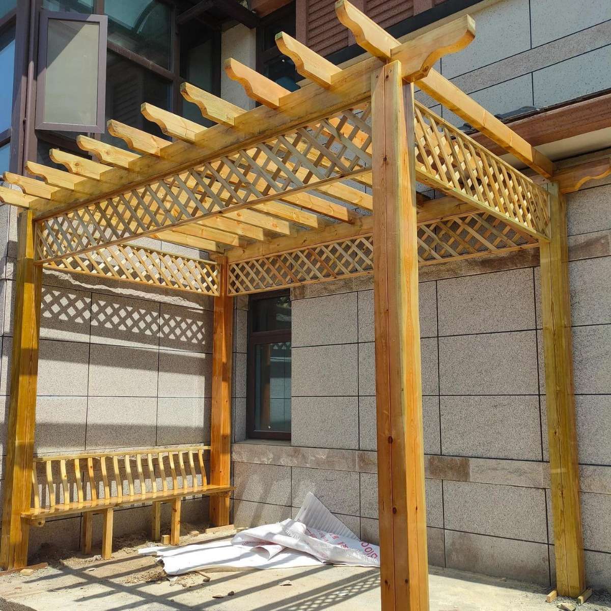 防腐木葡萄架实木廊架庭院凉亭花藤木质长廊车库户外花园木艺廊架