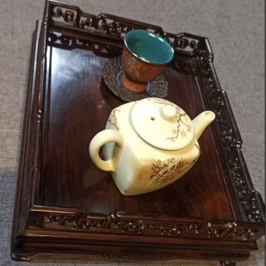 大红酸枝交趾黄檀-(小)拐子龙文承盘-承盘家用商用茶水托盘实木