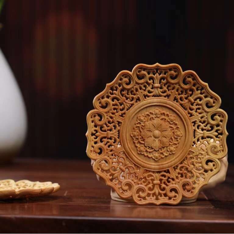 茶垫小叶黄杨木雕镂空雕刻配件茶具茶道茶杯底座根雕雅致文玩茶艺