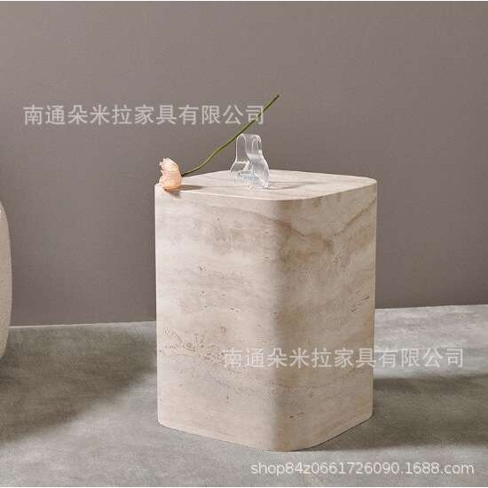 现代简约天然大理石洞石卧室床头柜设计师样板间客厅沙发边几角几