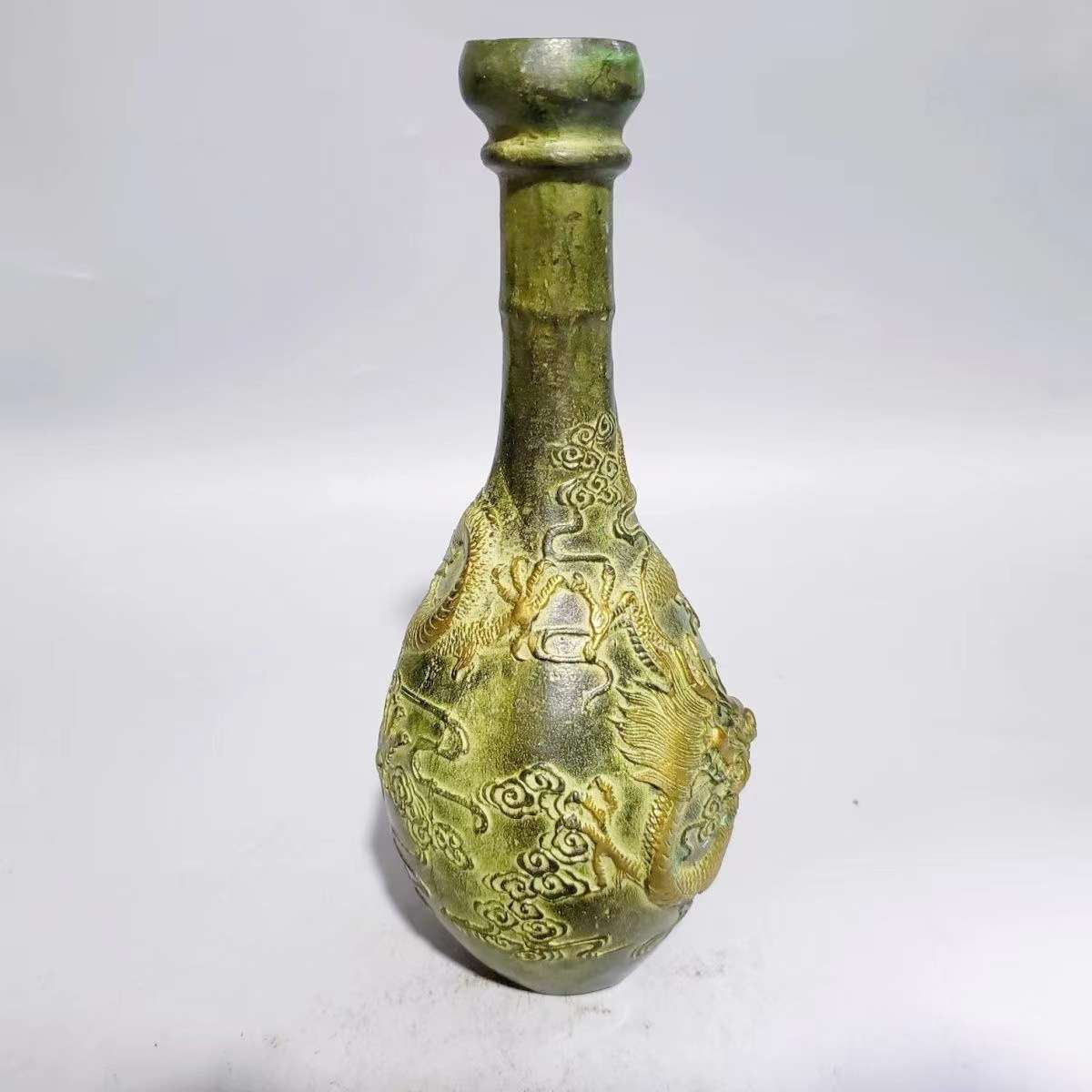 古玩杂项铜器龙凤呈祥花瓶怀旧做旧家居装饰摆件工艺饰品复古风