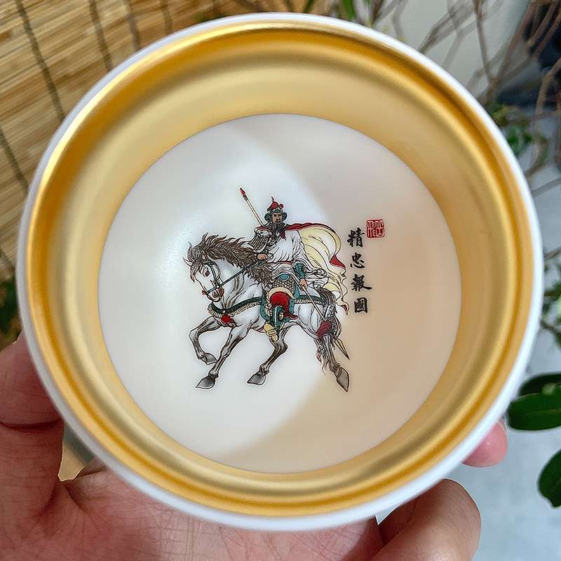 24k鎏金主人杯陶瓷茶杯羊脂玉素烧白瓷满江红大号品茗杯金盏茶碗