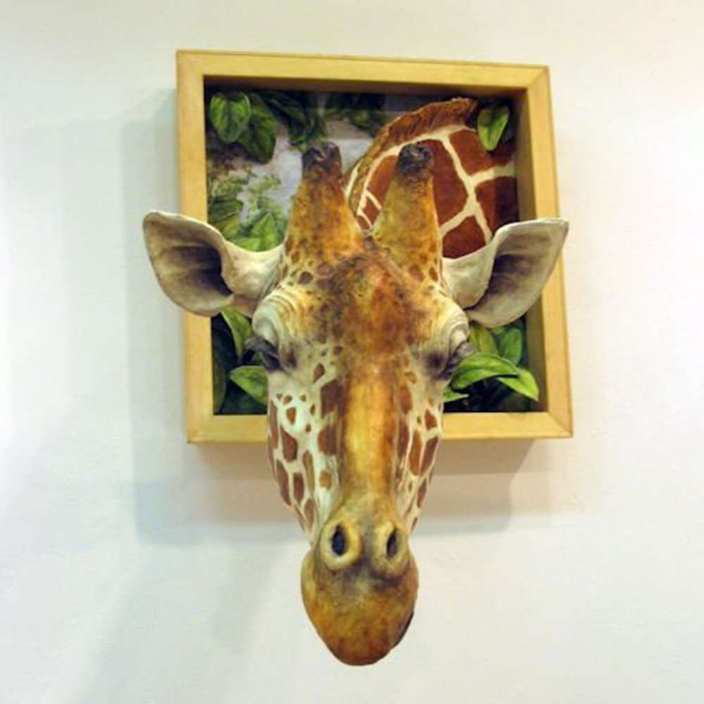 跨境长颈鹿挂件3DGiraffe相框墙面家居壁挂雕塑创意墙面装饰