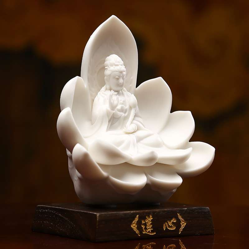林弋新大师德化白瓷莲心大势至菩萨办公室工艺品菩萨车载摆件送礼