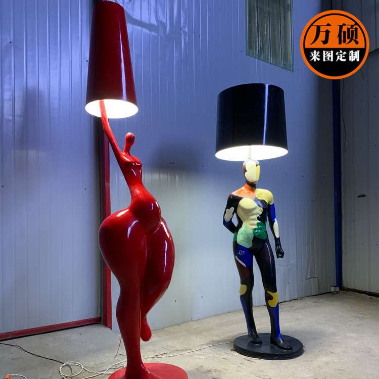 现货供应树脂玻璃钢人物台灯雕塑 创意室内软装美陈雕塑摆件台灯