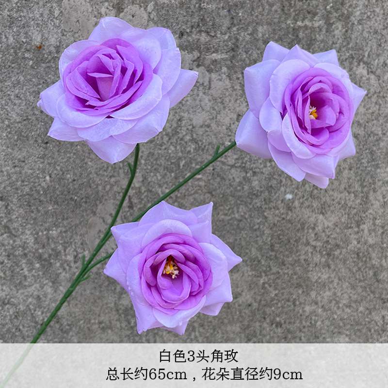 3头玫瑰仿真花洋牡丹婚庆绢花角玫装饰花摆件花假花婚礼布置插花