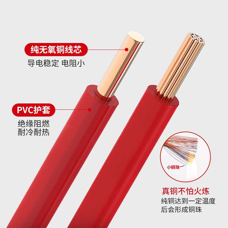 BV/BYJ铜芯家用电线1.5 2.5 4 6 10 16mm2国标电缆100米