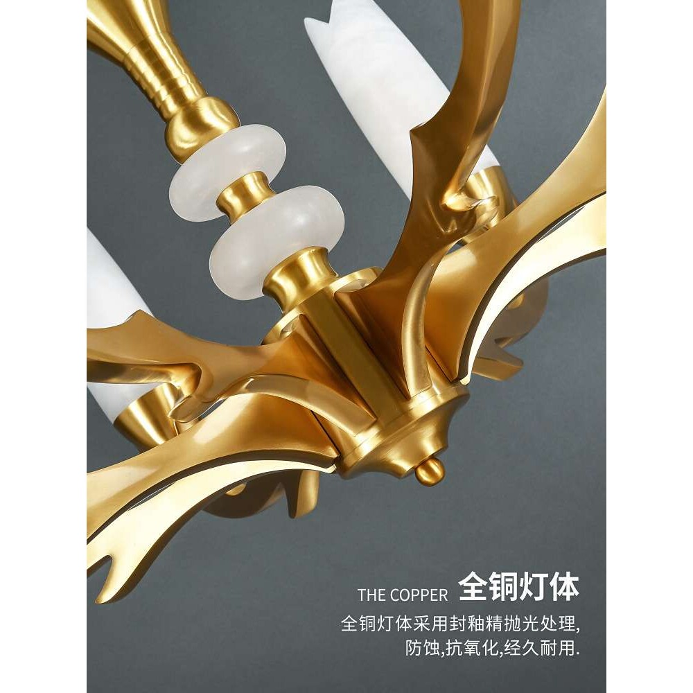 全铜吊灯进口天然云石客厅餐厅铜灯具美式欧式别墅酒店复式楼灯饰