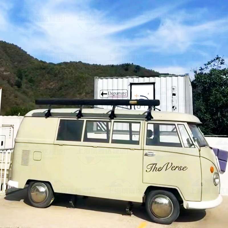 绿色大众餐车 乡村营地移动复古售卖车 展览拍摄打卡车模型摆件