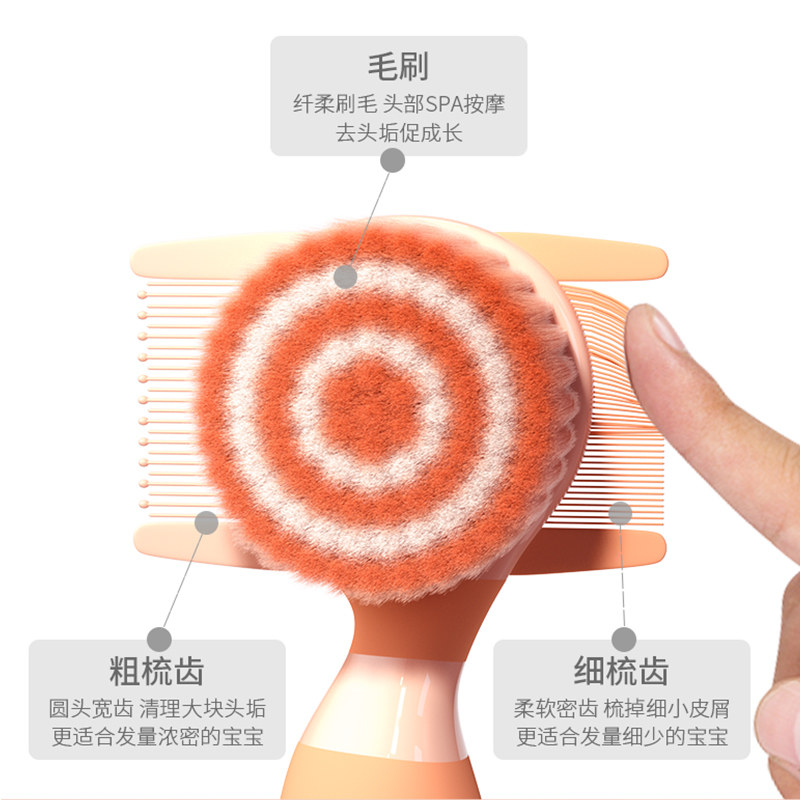 婴儿安全梳子专用软毛羊毛刷胎毛去头垢刷子宝宝洗头屑篦子三合一图片