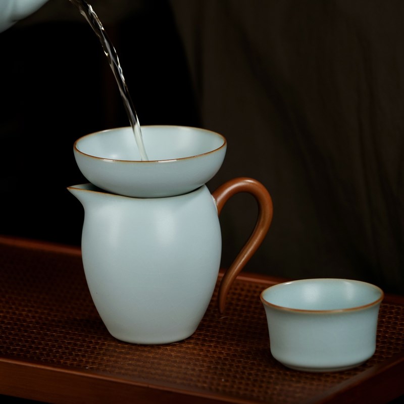 汝窑公道杯茶漏组合套装景德镇茶海复古茶具配件陶瓷聆听茶漏组合