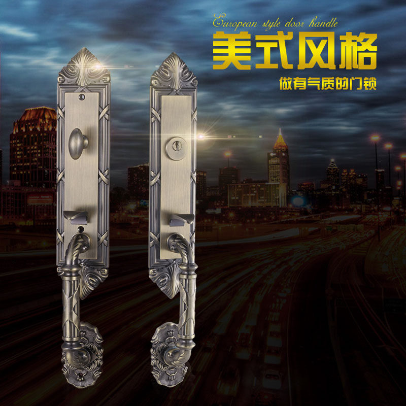 欧式豪华别墅大门锁 双开门机械门锁 青古铜锌合金适用实木门 75m