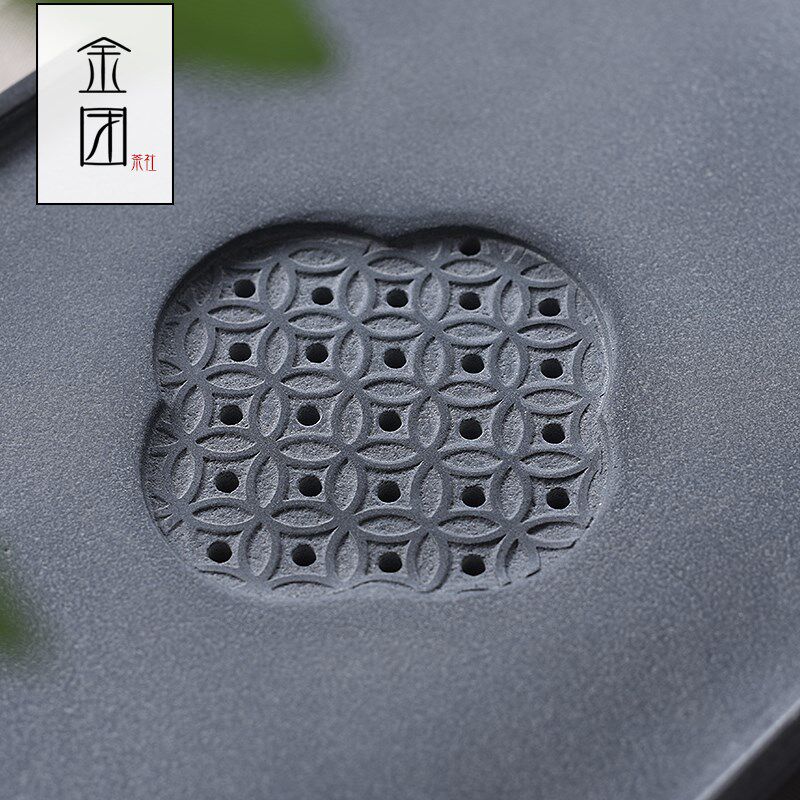 乌金石茶盘整块石头茶台长方形简约大号天然石材排水功夫托盘定制