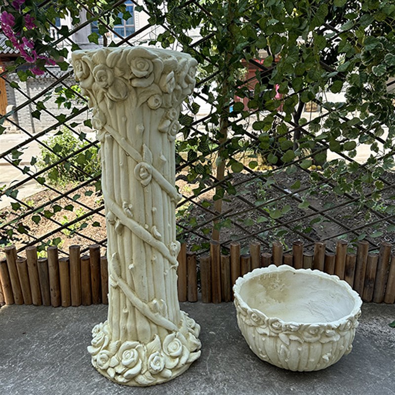 欧式复古玫瑰花盆罗马柱别墅庭院花园门厅装饰落地摆件摄影布景具