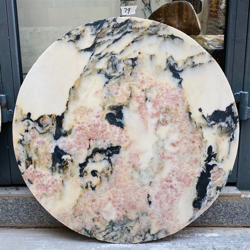 圆形天然山水画屏理石片背景墙居家玄关奇石装饰大理石制品包邮