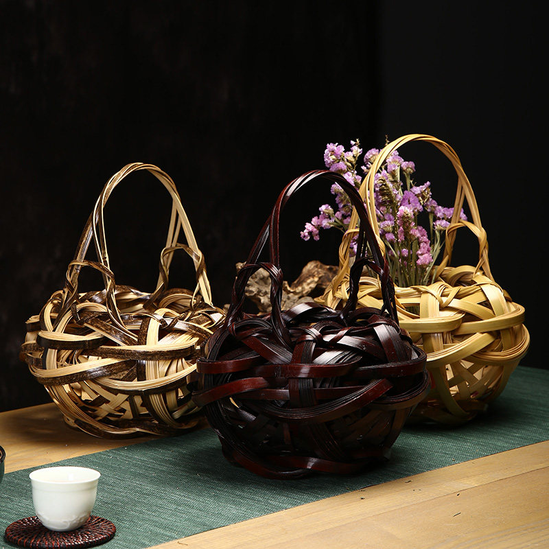 竹编花器手工编织摆件客厅竹花瓶花器禅意中式日式插花器皿花艺篮