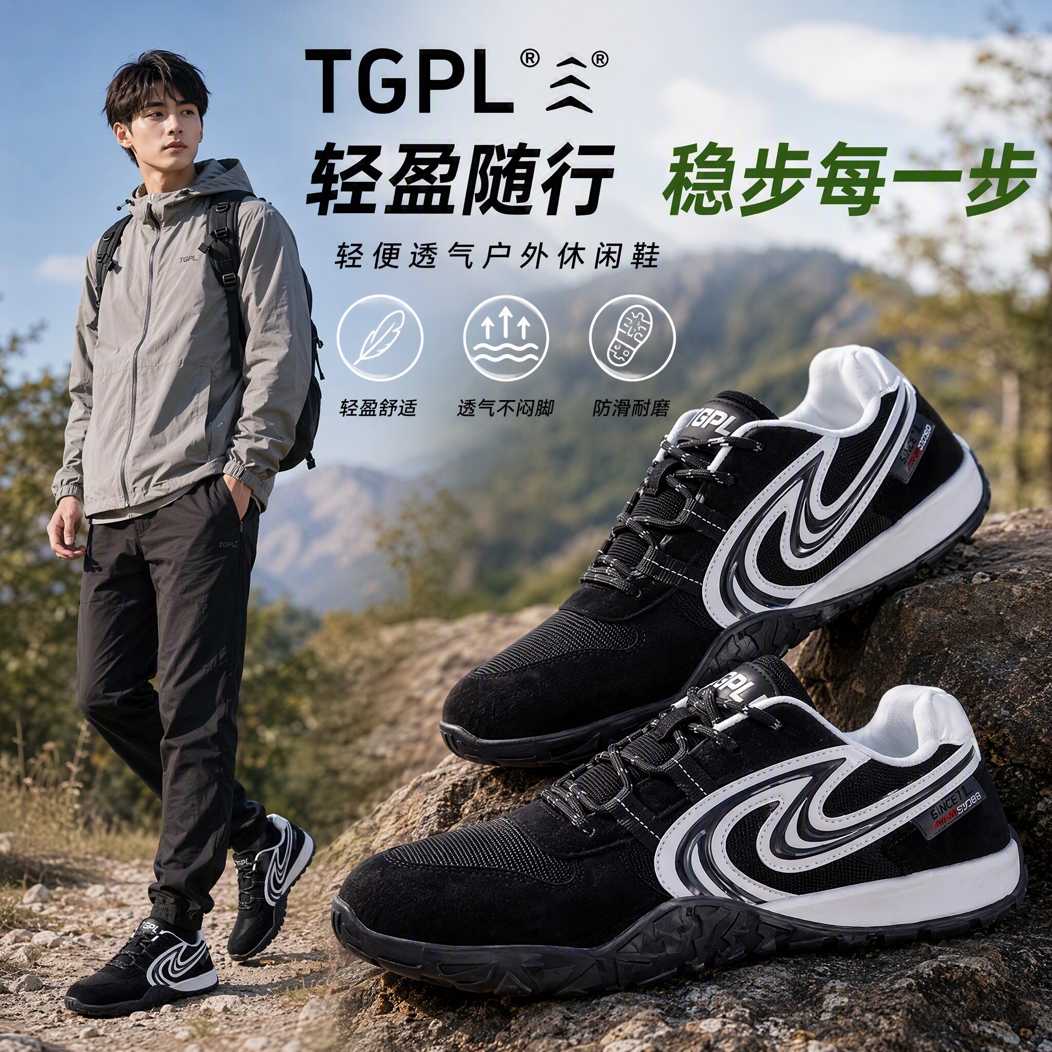 男士运动鞋宽脚透气网布百搭潮鞋