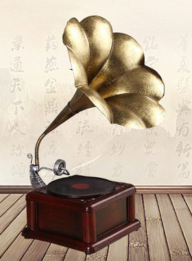 欧式复古留声机模型桌面创意摆件 老式黑胶唱机装饰品 手工工艺客
