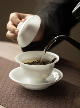 原矿高岭土冰种白瓷功夫茶具家用盖碗茶杯泡茶三才碗