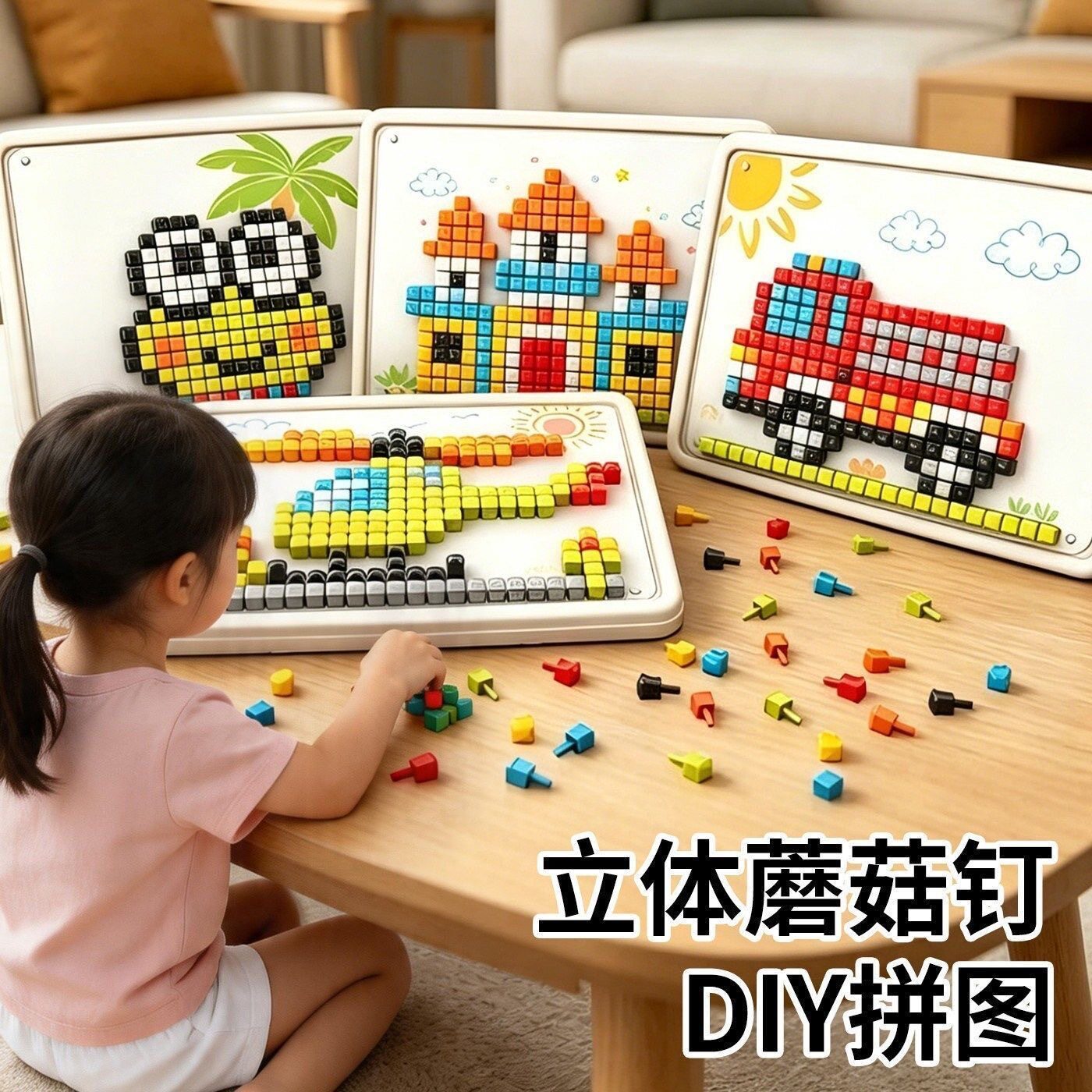 蘑菇钉创意拼图立体大颗粒DIY