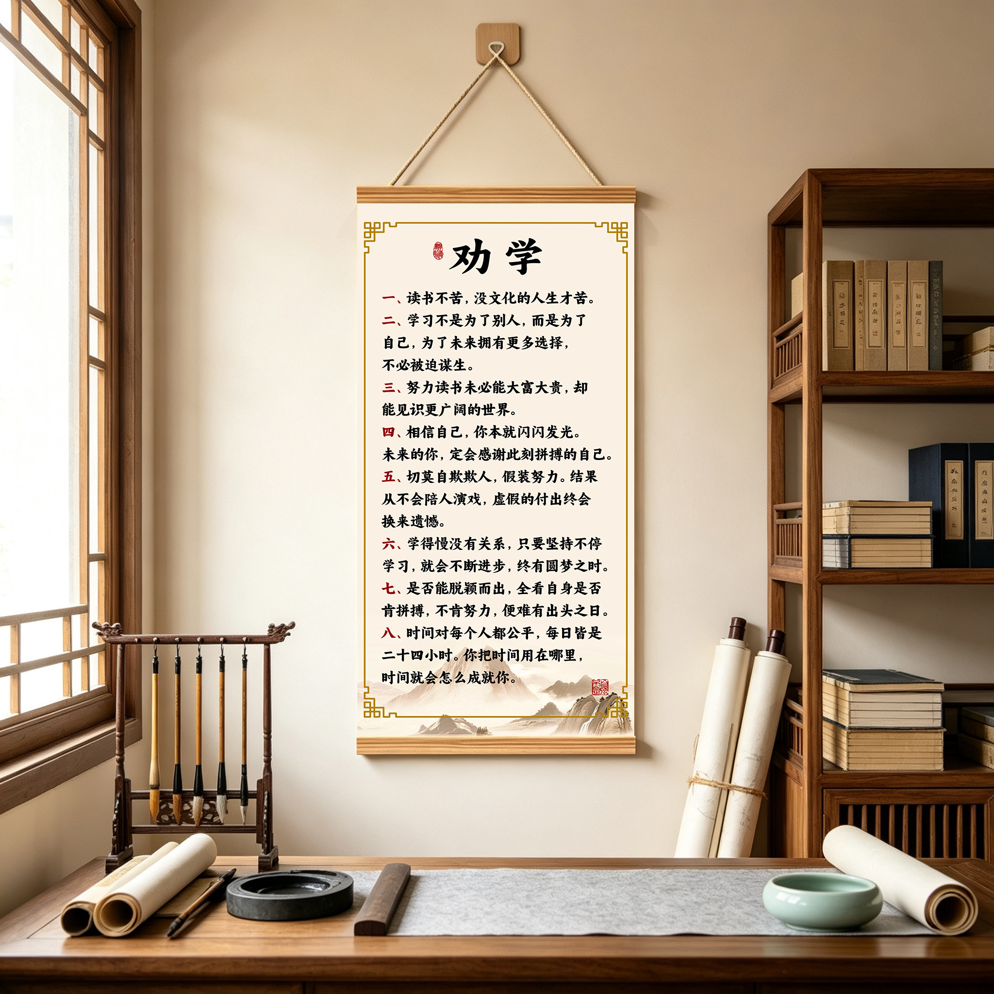 老师推荐《劝学》别假装努力励志挂画字画学生书房客厅装饰画w
