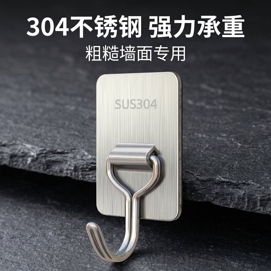 【免钉胶】 加厚款304不锈钢挂钩贴强力粘胶挂承重挂勾无痕门后ZT
