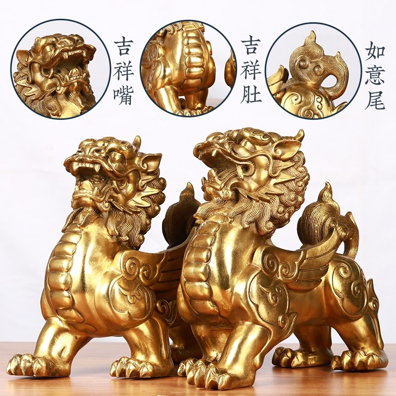 铜貔貅摆件黄铜一对黄铜皮丘大码客厅公司办公室店铺开业装饰礼品
