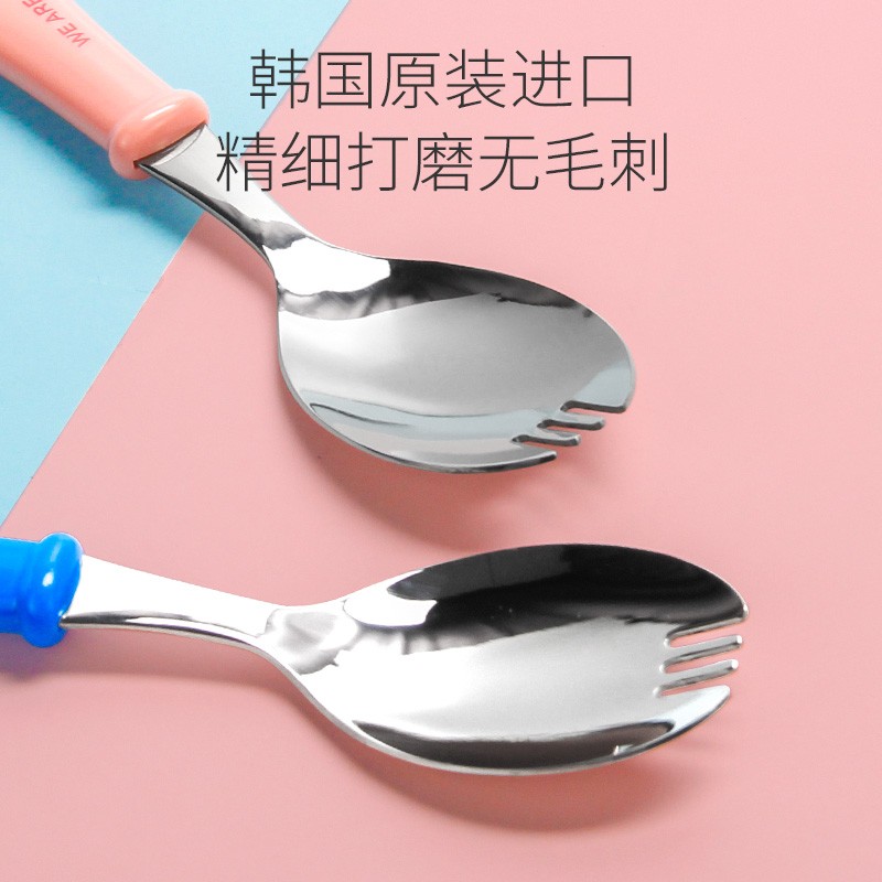 联扣儿童餐具勺叉一体宝宝叉勺316不锈钢带盖叉子勺子学生调羹图片