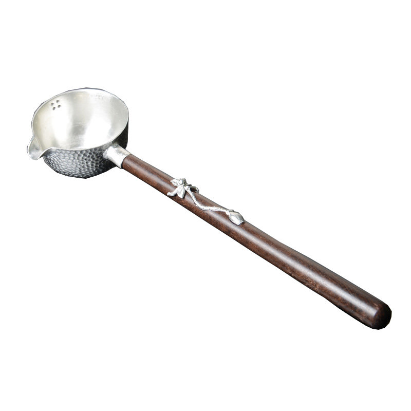纯锡茶勺长柄分茶器净水勺子茶汤勺锤目纹茶勺舀水勺功夫茶具配件