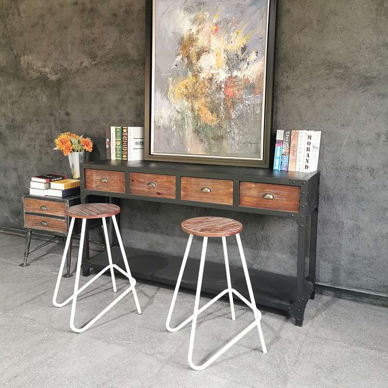 热销美式复古工业风家具 创意铁艺实木桌椅 餐厅酒吧奶茶店吧台椅