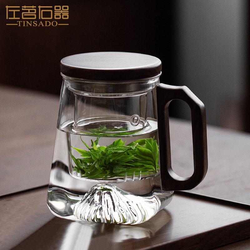 左茗右器耐热玻璃杯茶水分离防烫泡茶杯办公室水杯男士过滤喝水杯