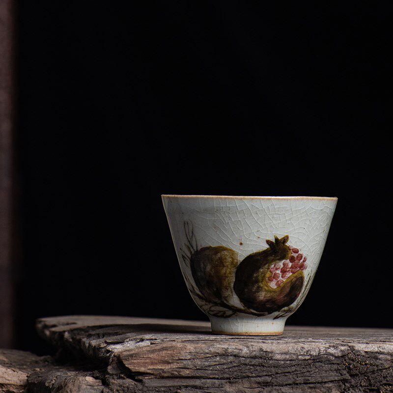 独清 瓜果蔬菜国画主人杯 陶瓷手绘景德镇开片客杯品茗单杯民国风