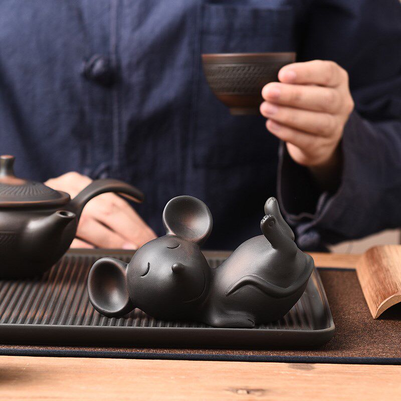 宏尚紫陶茶宠摆件精品 可养茶漏猪鹿牛十二生肖鱼鼠创意手工雕刻