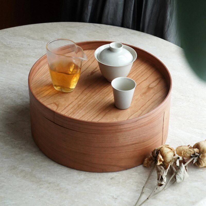 黑胡桃实木托盘圆形 茶几咖啡茶具水杯托盘糖果干果盘收纳盘夏克