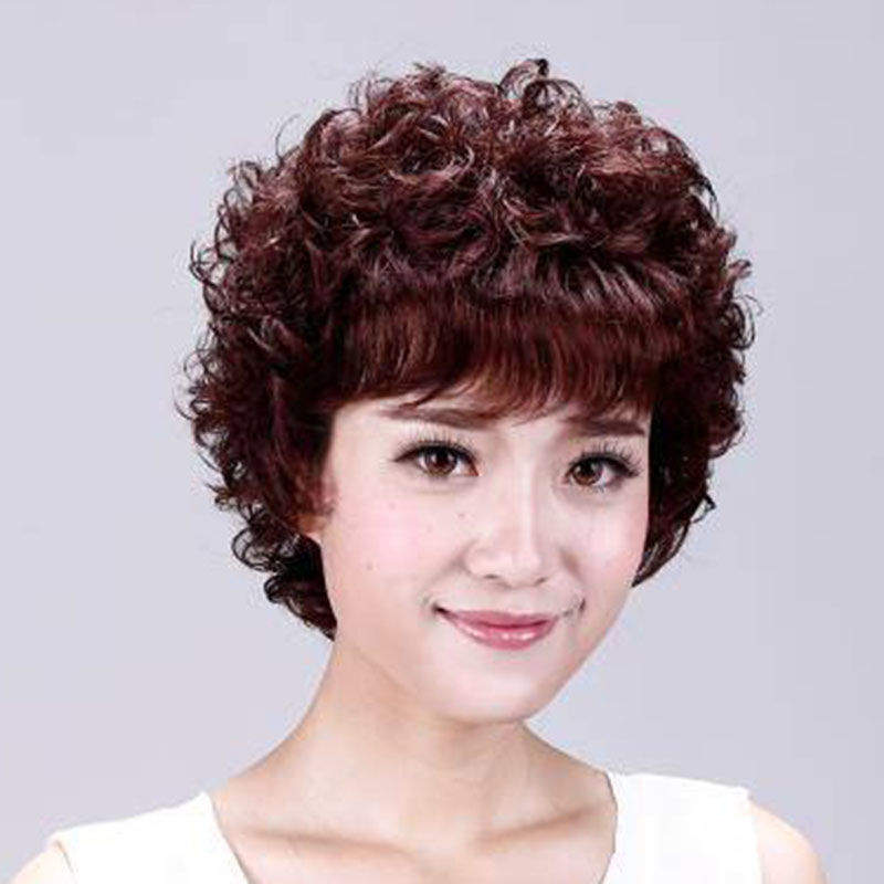 中老年假发全头套女妈妈短发真发全真发头套蓬松小卷短发造型烫发