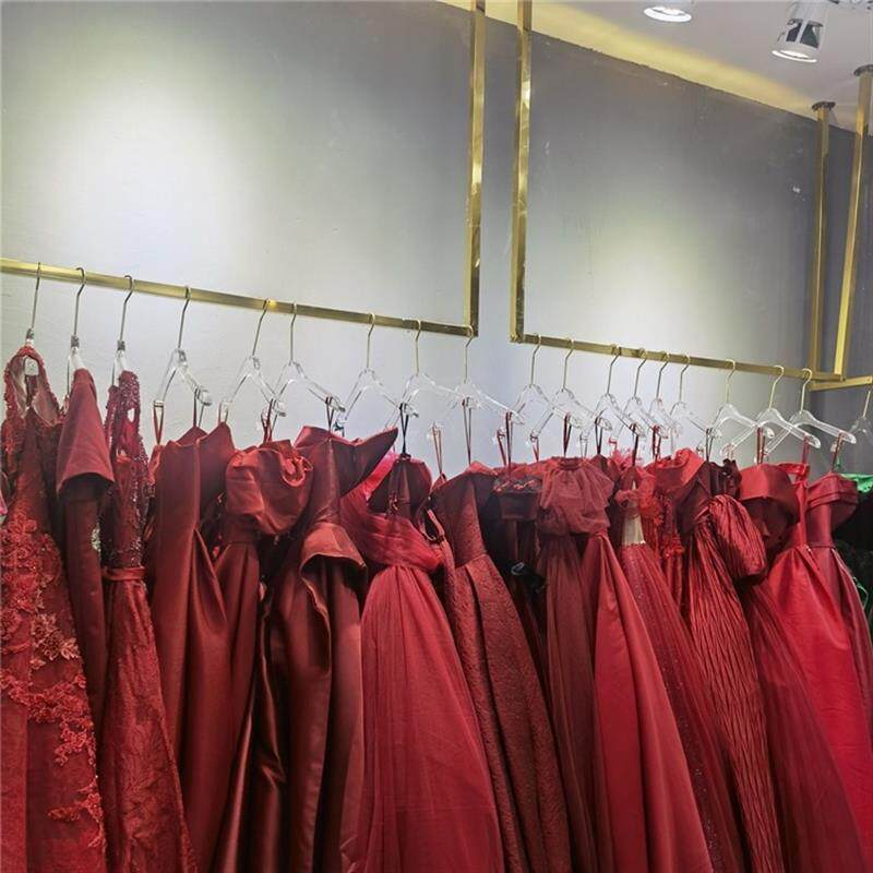 拉丝不锈钢礼服展示架钛金婚纱吊架上墙挂衣杆女装店吊顶悬挂衣架