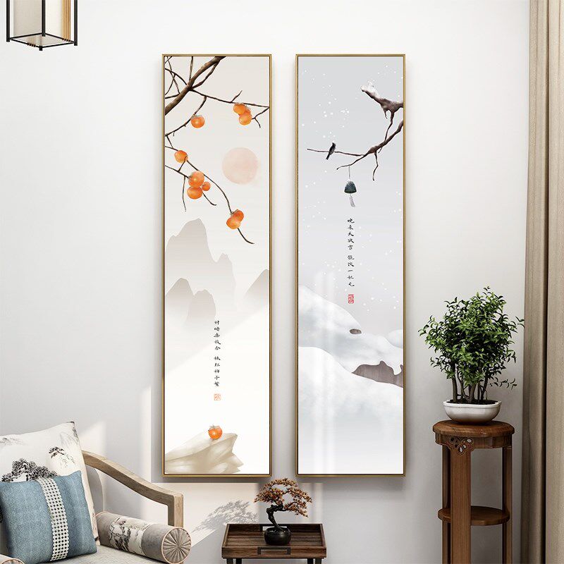玄关春夏秋冬背景墙四条屏挂画新风景四联中式壁画装饰画四季定做
