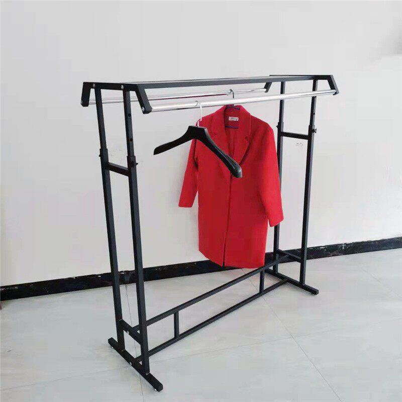 简约铁艺落地展示架可升降双杠服装架 白色双排挂衣架 商用中岛服