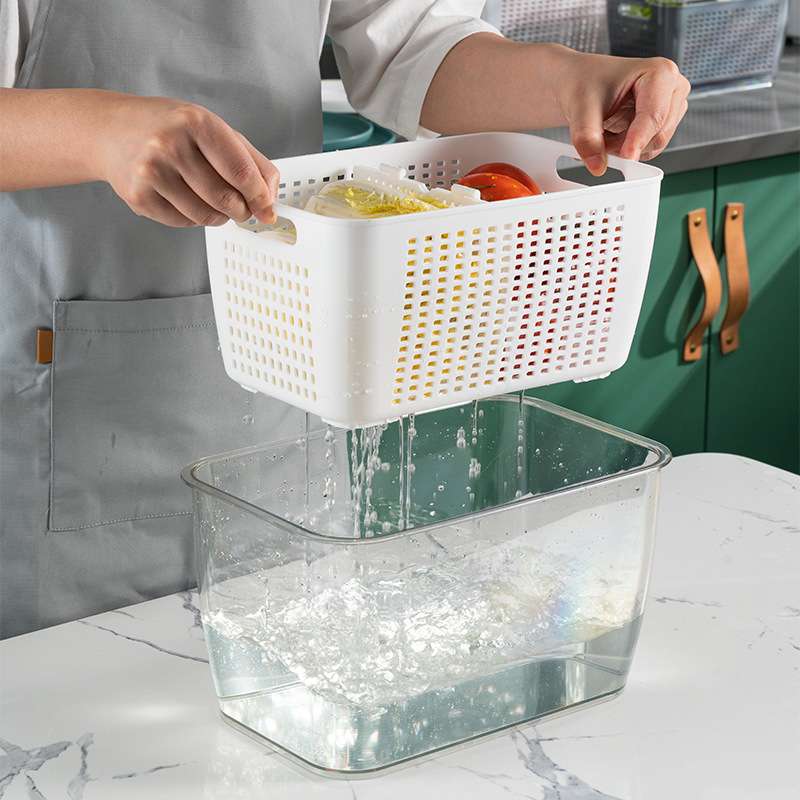 冰箱两件套沥水保鲜盒水果蔬菜带盖厨房收纳盒双层密封整理储物盒