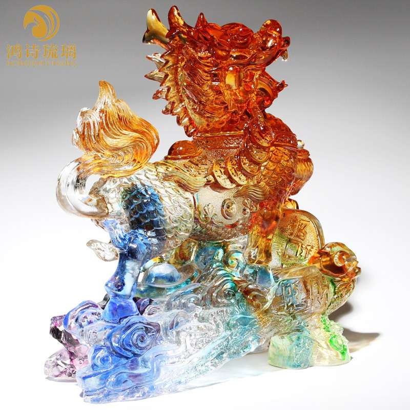 鸿诗琉璃麒麟摆件一对卧室工艺品