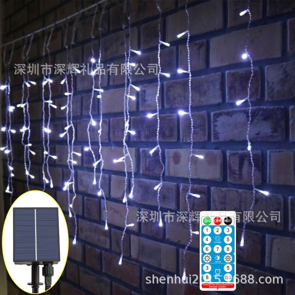 太阳能LED冰条灯装饰亮化灯串室外防水窗帘灯圣诞装饰彩灯带遥控图片