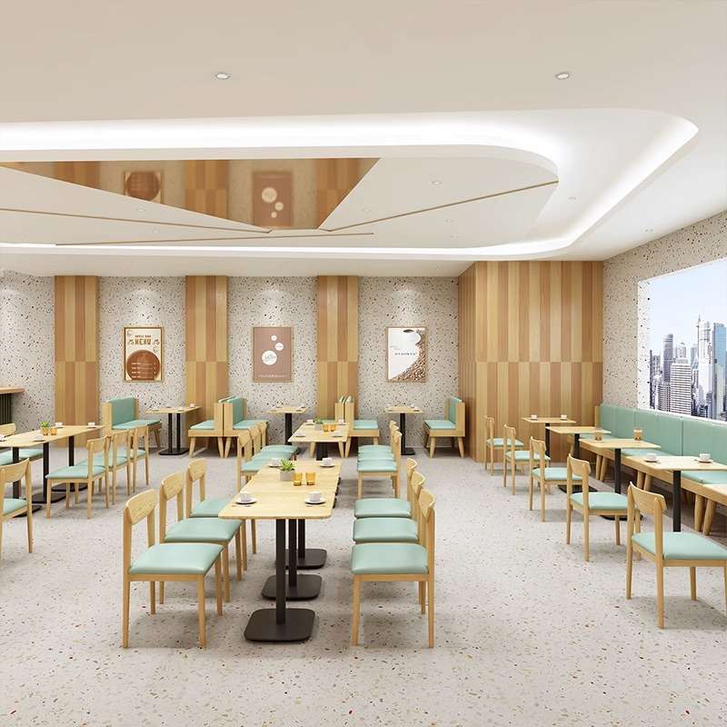 简约奶茶店桌椅组合书吧咖啡厅桌子小吃店快餐店甜品店桌卡座沙发