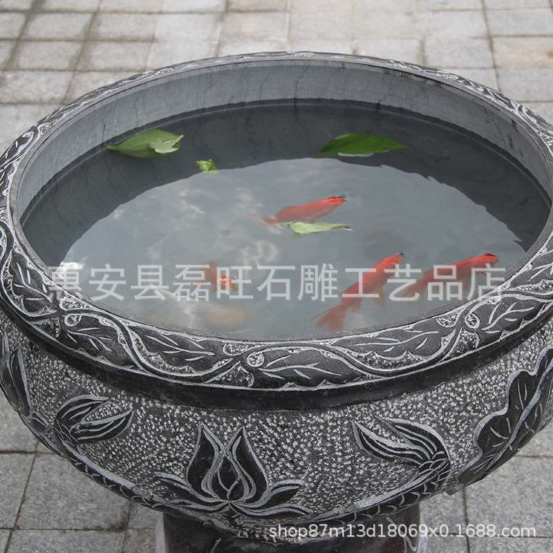 惠安厂家 石雕鱼缸 青石仿古做旧水缸庭院景观养鱼荷花缸雕塑
